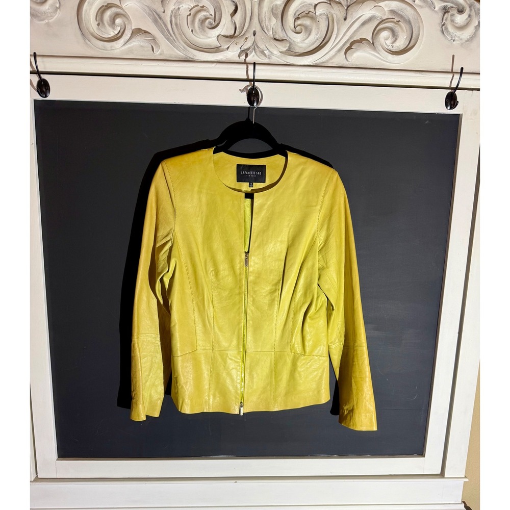 Lafayette‎ 148 Chartreuse Nappa Lambskin Leather Jacket - Size 10